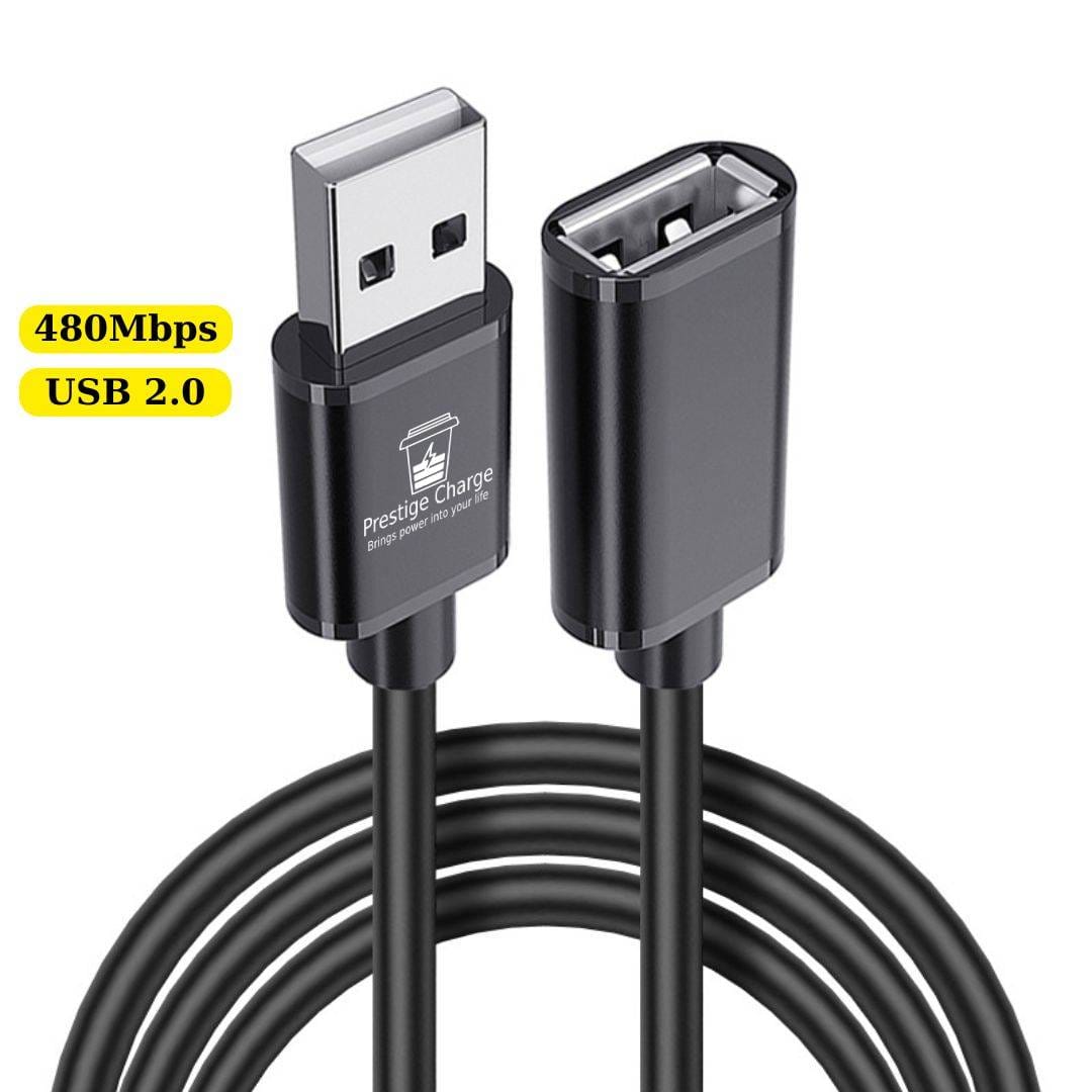 Cablu Extensie USB 2.0 PRESTIGE CHARGE, USB-A Tata la USB-A Mama, Prelungitor pentru Date si Incarcare, 2m, Universal, Negru