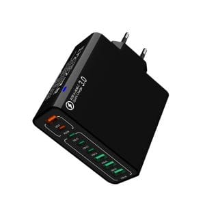Incarcator Retea 8 in 1 PRESTIGE CHARGE, 58W FastCharge, 4 x USB si 4 x Type-C, PD 25W + QC 3.0, Universal , Ideal pentru Calatorii, Negru