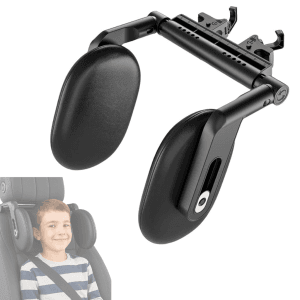 Tetieră auto copii reglabilă, suport cap, piele neagră – ZEQAS