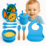 Set hrănire bebeluși ZEQAS, 6 luni+, 9 piese, silicon BPA free, albastru