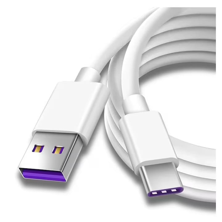 Cablu USB la USB-C pentru Date si Incarcare Rapida 5A, PRESTIGE CHARGE, SuperCharge 55W (40W/22.5W) pentru Huawei & Honor, 1m, Alb