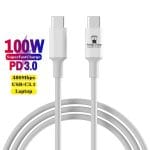 Cablu USB-C la USB-C 100W PD 3.0, PRESTIGE CHARGE, Transfer Date si Incarcare SuperFastCharge 2.0, Pentru Laptop/Telefon/Tableta, 1m, Alb