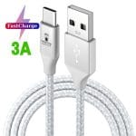 Cablu USB la USB-C PRESTIGE CHARGE, Transfer Date si Incarcare FastCharge QC 3.0, Max 3A, Compatibil Telefon, Tableta, Textil Premium, 2m, Argintiu