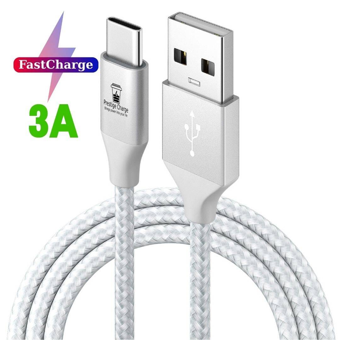 Cablu USB la USB-C PRESTIGE CHARGE, Transfer Date si Incarcare FastCharge QC 3.0, Max 3A, Compatibil Telefon, Tableta, Textil Premium, 3m, Argintiu