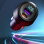 Incarcator Auto Dual Port 67.5W, PRESTIGE CHARGE®, Type-C PD 65W si USB-A 22.5W, pentru Laptop, iPhone, Samsung, Negru