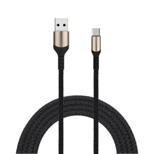 Cablu USB la USB-C PRESTIGE CHARGE, Transfer Date si Incarcare FastCharge QC 3.0, Max 3A, Compatibil Telefon, Tableta, Textil Premium, 2m, Negru