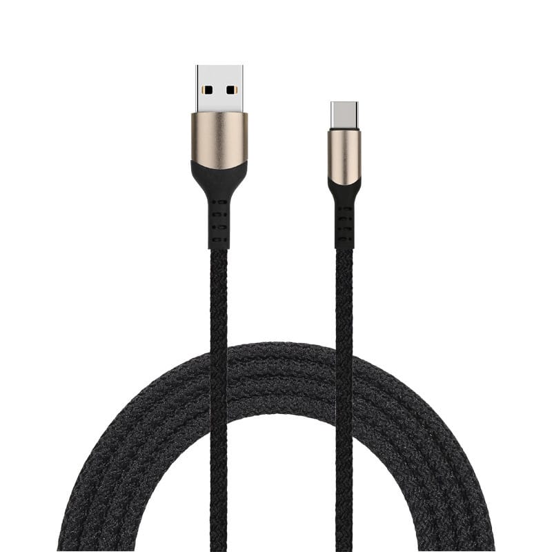 Cablu USB la USB-C PRESTIGE CHARGE, Transfer Date si Incarcare FastCharge QC 3.0, Max 3A, Compatibil Telefon, Tableta, Textil Premium, 2m, Negru