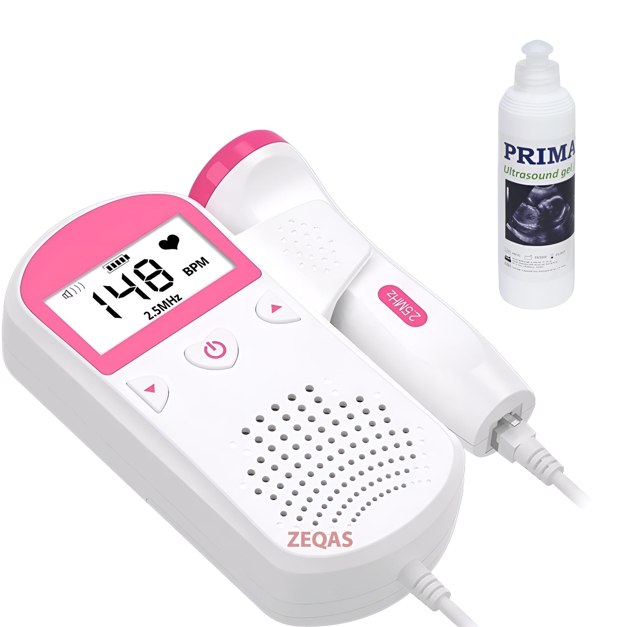 Doppler fetal pentru gravide, cu gel inclus, portabil, alb/roz – ZEQAS