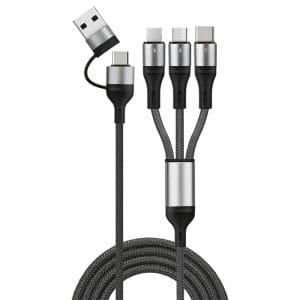 Cablu incarcare 6 in 1, PRESTIGE CHARGE, FastCharge 30W , USB & USB-C la USB-C & LIGHTNING & MICRO-USB, 1.2m, negru, universal
