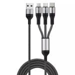 Cablu incarcare 3 in 1, PRESTIGE CHARGE, FastCharge 18W , USB  la USB-C & LIGHTNING & MICRO-USB, 1.2m, negru, universal