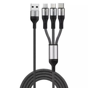 Cablu incarcare 3 in 1, PRESTIGE CHARGE, FastCharge 18W , USB  la USB-C & LIGHTNING & MICRO-USB, 1.2m, negru, universal