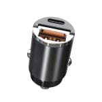 Incarcator Auto Hidden Design PRESTIGE CHARGE, SuperFastCharge 90W, USB-C PD 45W + USB-A 45W, Incarcare Rapida, Corp Metalic, 12-24V, Negru