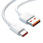 Cablu USB la USB-C pentru Date si Incarcare Rapida 6A, PRESTIGE CHARGE, TurboCharge 120W pentru Xiaomi, RedMi, BlackShark, 1m, Alb