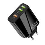 Incarcator Retea 5 Porturi PRESTIGE CHARGE, Total 65W Fast Charge, 2 x USB-C si 3 x USB,  PD 20W, QC 3.0, Compatibil Telefon/Tableta, Ideal pentru Cal