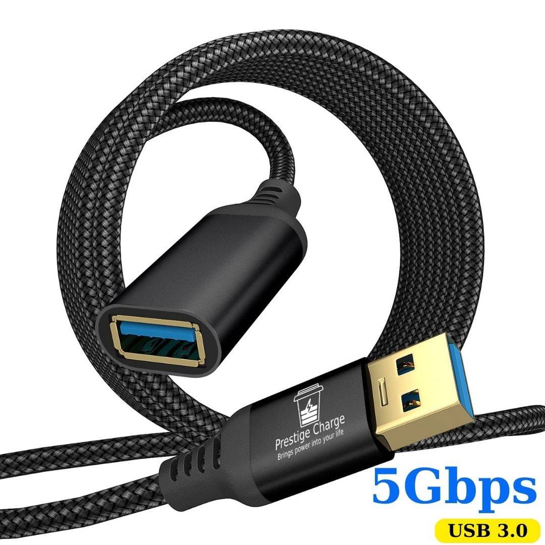 Cablu Extensie USB 3.0 PRESTIGE CHARGE, USB-A Tata la USB-A Mama, Transfer 5Gbps si Incarcare, 3m, Universal, Negru