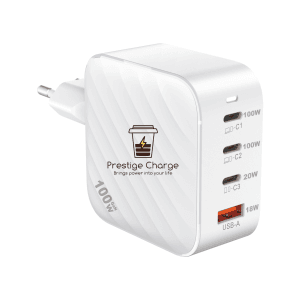 Incarcator Retea GaN QuatroMini 100W PRESTIGE CHARGE, 3 x USB-C PD + USB QC 3.0, Incarcare Simultana 4 Dispozitive, Design Compact, pentru Laptop si T