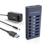 Hub USB 7 in 1 PRESTIGE CHARGE cu Buton ON/OFF, Aluminiu, 7 x USB 3.0 5Gbps, Alimentator 36W Inclus
