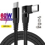 Cablu USB-C la USB-C PD 60W PRESTIGE CHARGE, Transfer Date si Incarcare SuperFastCharge 25W/45W, Cap Unghi 90°, Compatibil Telefon/Tableta, 2m, Negru