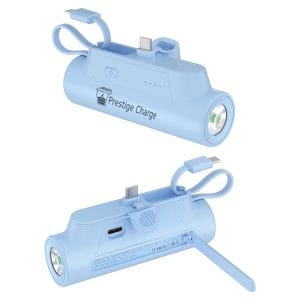 Baterie Externa nano, PRESTIGE CHARGE, 5.000 mAh, Afisaj Baterie, Lanterna, Cablu integrat USB-C, Port USB-C,  12.5W MAX, incarcare Telefon, Casti