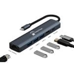 Hub USB-C 6 in 1 PRESTIGE CHARGE, Gigabit LAN, HDMI 4K, PD 100W, 3 x USB 3.0, Dock Laptop/Tableta/Telefon, Aluminiu