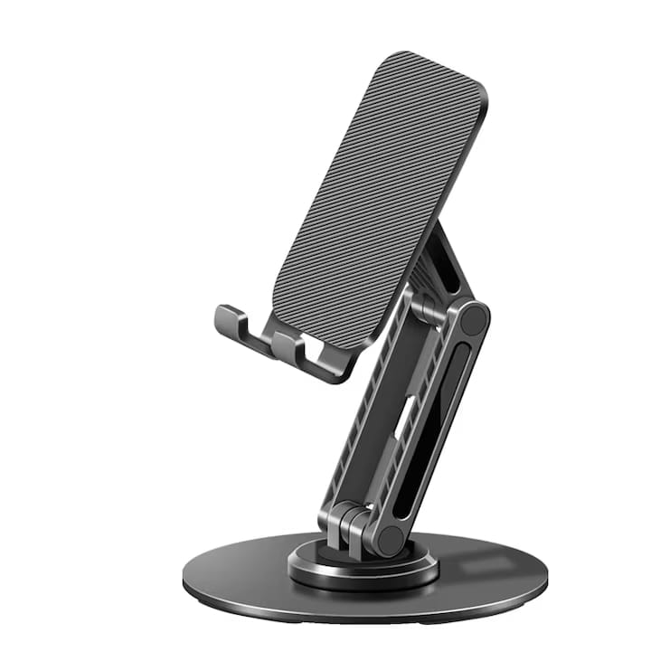 Suport telefon si tableta, PRESTIGE CHARGE, pentru birou, portabil, pliabil, aliaj metalic si carbon, unghi si inaltime reglabile, compatibil telefon