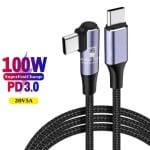 Cablu USB-C la USB-C 100W PD 3.0, PRESTIGE CHARGE, Transfer Date si Incarcare SuperFastCharge 2.0, Cap Unghi 90°, Pentru Laptop/Telefon/Tableta, 3m, N