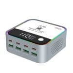 Statie Incarcare Rapida GaN 120W 8 in 1 PRESTIGE CHARGE, 4 x USB-C si 4 x USB, PD 3.0 100W si QC 3.0, Compatibila Laptop/Telefon/Tableta, Protectii Av
