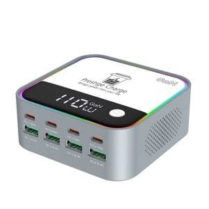 Statie Incarcare Rapida GaN 120W 8 in 1 PRESTIGE CHARGE, 4 x USB-C si 4 x USB, PD 3.0 100W si QC 3.0, Compatibila Laptop/Telefon/Tableta, Protectii Av