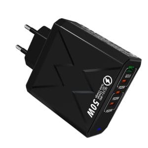 Incarcator Retea 4 in 1 PRESTIGE CHARGE, 50W FastCharge, 1 x USB si 3 x Type-C, PD 25W + QC 3.0, Incarcare Rapida Simultana, Compatibil iPhone/Samsung