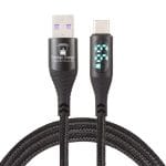 Cablu USB la USB-C PRESTIGE CHARGE, Transfer Date si Incarcare FastCharge 60W, cu Display, Compatibil Telefon, Tableta, Textil Premium, 1m, Negru