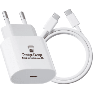 Incarcator USB-C PD 20W FastCharge PRESTIGE CHARGE, Cablu Type-C 1m Inclus, Compatibil  iPhone 15/16/17 Plus,Pro & ProMax si iPad, Alb
