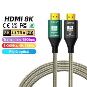 Cablu HDMI 2.1  8k@60hz/4k@144hz, PRESTIGE CHARGE, 48Gbps, 3D, HDR Dinamic, Fibra Optica, Sunet Audio 7.1 Panoramic, Premium Rezistent, 30m