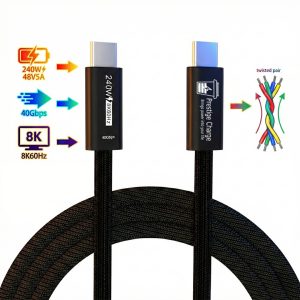 Cablu Premium USB-C 240W PRESTIGE CHARGE®, Transfer 40Gbps, Video 8K@60Hz, compatibil Thunderbolt 4, E-Marker, pentru Conectare Monitor Extern, Laptop