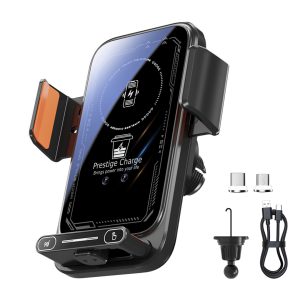 Suport Auto Telefon Premium cu Incarcare Wireless 15W si Magnetica Rapida 66W, PRESTIGE CHARGE®, USB-C si Micro-USB, Senzor Infrarosu Deschidere Autom