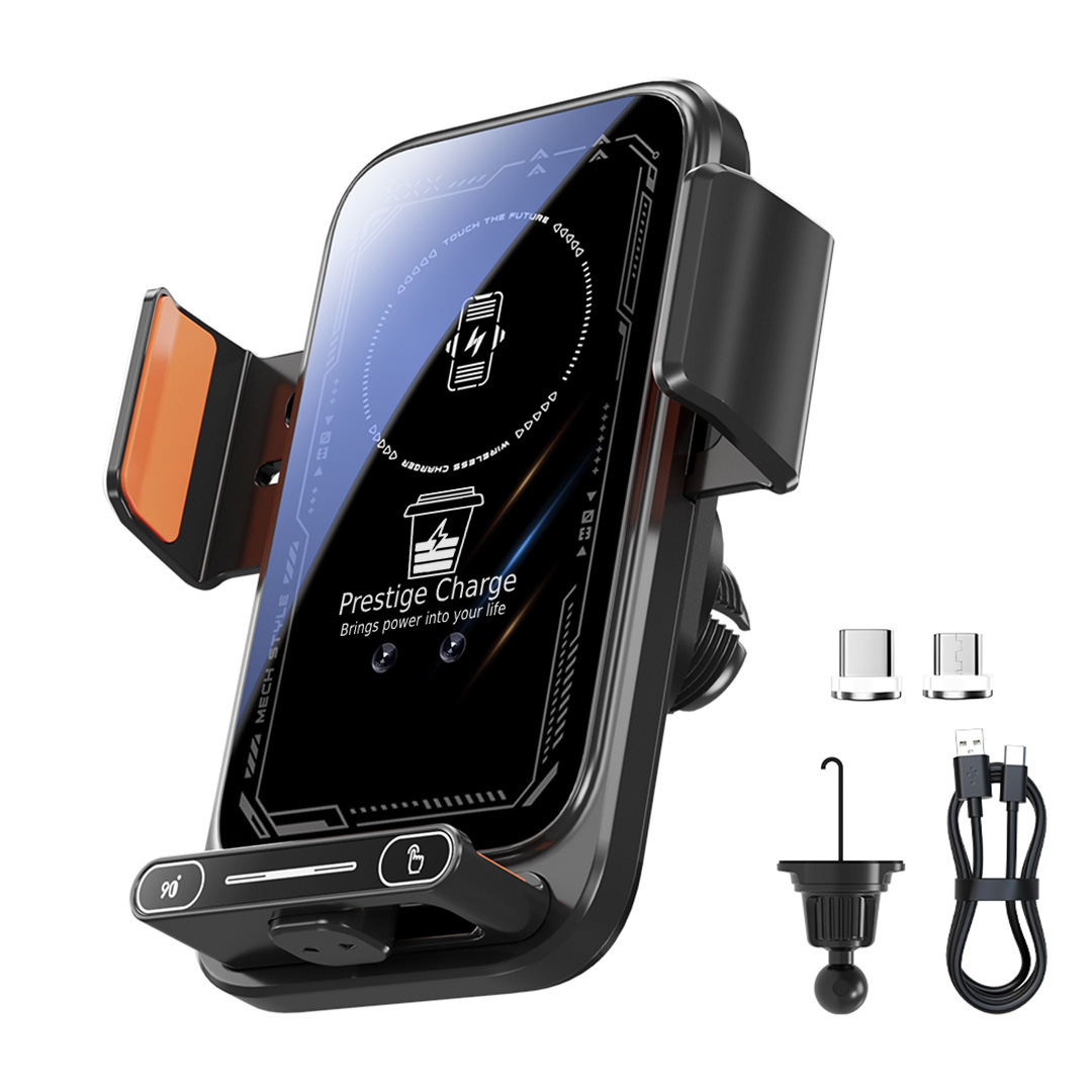 Suport Auto Telefon Premium cu Incarcare Wireless 15W si Magnetica Rapida 66W, PRESTIGE CHARGE®, USB-C si Micro-USB, Senzor Infrarosu Deschidere Autom