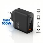 Incarcator Retea Rapid TrioMini 100W GaN, PRESTIGE CHARGE®, 3 Porturi (2x USB-C si 1x USB-A), Super Fast Charge, PD 3.0, QC 3.0, Incarcare Simultana,