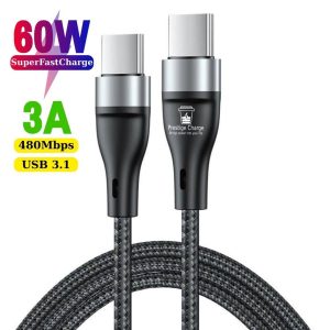 Cablu USB-C la USB-C PD 60W PRESTIGE CHARGE, Transfer Date si Incarcare SuperFastCharge 25W/45W, Compatibil iPhone 15/16/17, Samsung si Tableta, 1m, G