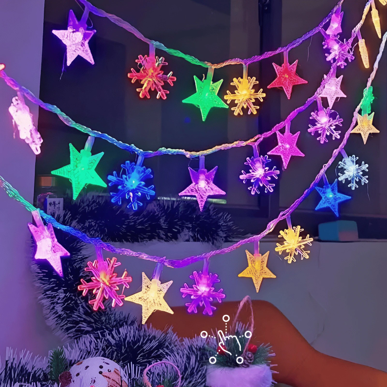 Lumini LED Decorative Plug-In Multicolor 20m, Stele si Fulgi De Zapada, 8 Moduri Iluminare, Rezistenta Apa IP65, Pentru Gradina, Terasa, Balcon Interi