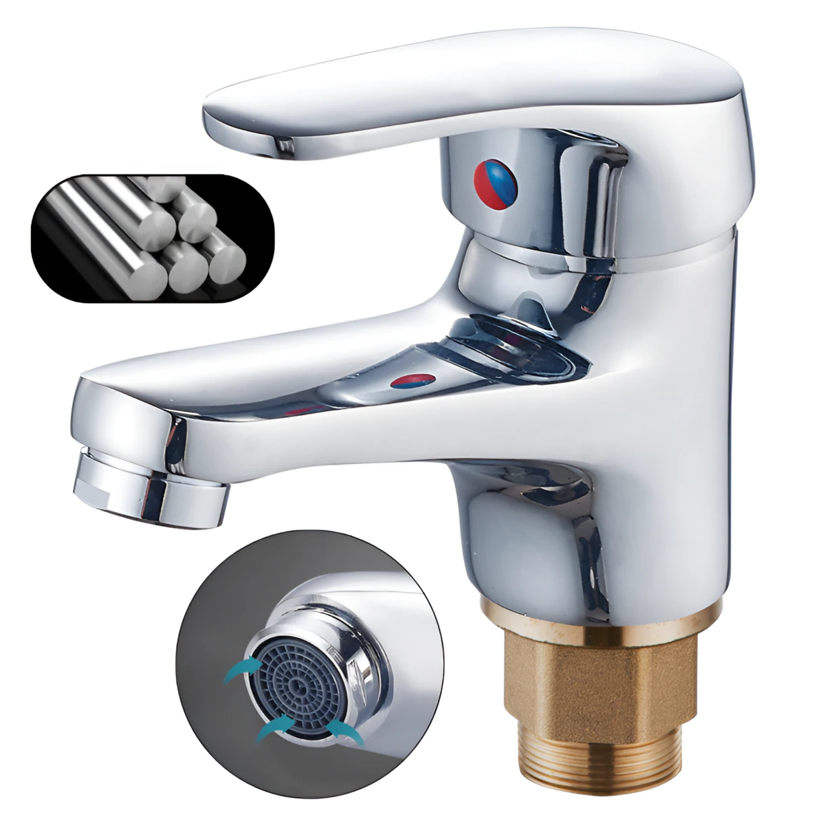 Baterie Chiuveta Baie Moderna, Design Compact, Rezistenta Uzura, Coroziune, Jet Bland cu Aerator, Instalare Universala Rapida, Aliaj Metalic, Finisaj