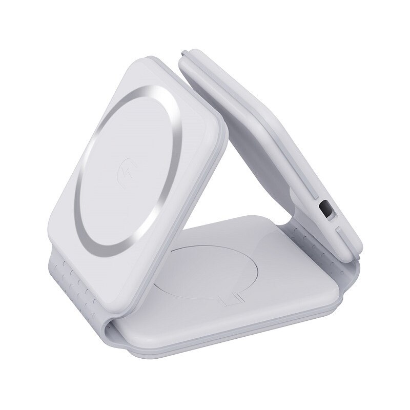 Incarcator Wireless 3 in 1, Pliabil, Pentru Iphone Apple Watch Airpods Samsung, 30 W, Fast Charging, Magnetic, Alb