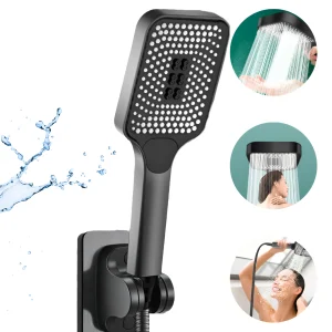 Cap Dus Presurizat 5 Functii cu Buton On Off, Jet Reglabil si Economic Pentru Apa cu Presiune Scazuta, Economisire Apa, Montaj Rapid Fara Unelte, Mate