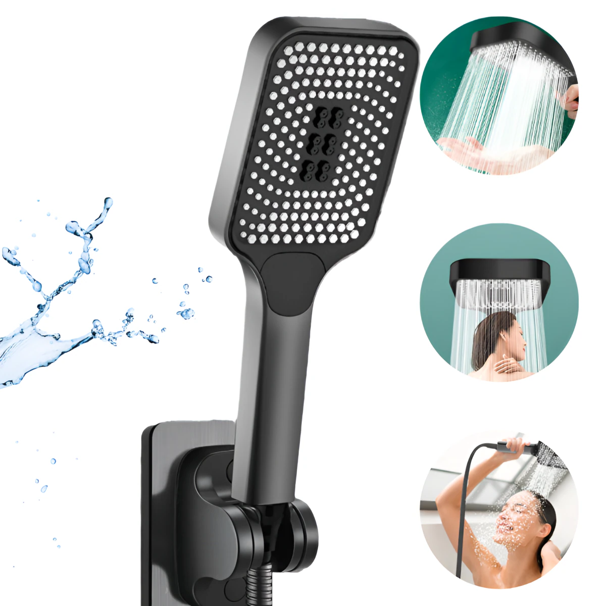 Cap Dus Presurizat 5 Functii cu Buton On Off, Jet Reglabil si Economic Pentru Apa cu Presiune Scazuta, Economisire Apa, Montaj Rapid Fara Unelte, Mate