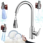Robinet Bucatarie Tragere Extensibila, Otel Inoxidabil 304, 3 Moduri Jet Apa Reglabil, Cap Retractabil, Rezistent Coroziune, Instalare Pe Punte, Desig