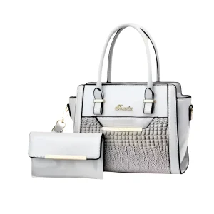 Geanta cu Poseta, Piele Sintetica Premium, Design Elegant, Durabilitate Superiora, 26x21cm, Alb-Gri