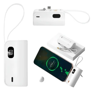 Powerbank Portabil Universal cu 3 mufe USB-C, USB-A si Lightning, Model Nou, Acumulator extern, Baterie Externa, Compatibilitate Extinsa, Smartphone,