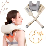 Masaj Trapezoidal Portabil, Aparat Masaj Gat Umeri Spate Cu Incalzire si Vibratii, Masaj Cervical Electric Wireless, Compresa Caldura, Textil Respirab