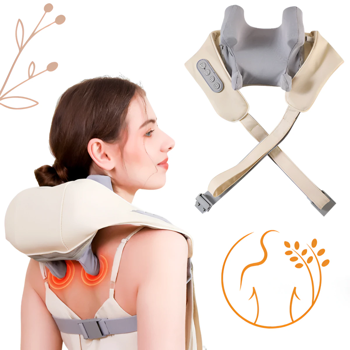 Masaj Trapezoidal Portabil, Aparat Masaj Gat Umeri Spate Cu Incalzire si Vibratii, Masaj Cervical Electric Wireless, Compresa Caldura, Textil Respirab