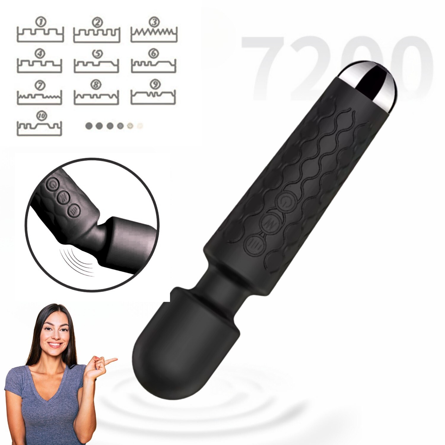 Vibrator Personal Discret Bagheta Masaj Femei Clitoris, 20 Moduri, 8 Viteze, Motor Puternic, Cap Flexibil Silicon Moale, Prietenos cu Pielea, Rezisten