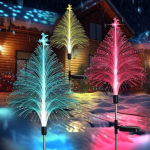 Set de 2 bucati de Lampa Solara Decorativa Bradut cu Semiluna si Stelute, 7 Culori Schimbatoare, Rezistenta La Apa IP65, Autonomie 12h, Decor Exterior