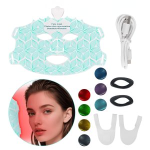 Masca LED terapie cu lumina rosie, Spectru facial 7 Culori, Masca Silicon Verde, Rejuvenare Piele Anti Rid, Colagen, Elasticitate, Calmarea Tenului, C